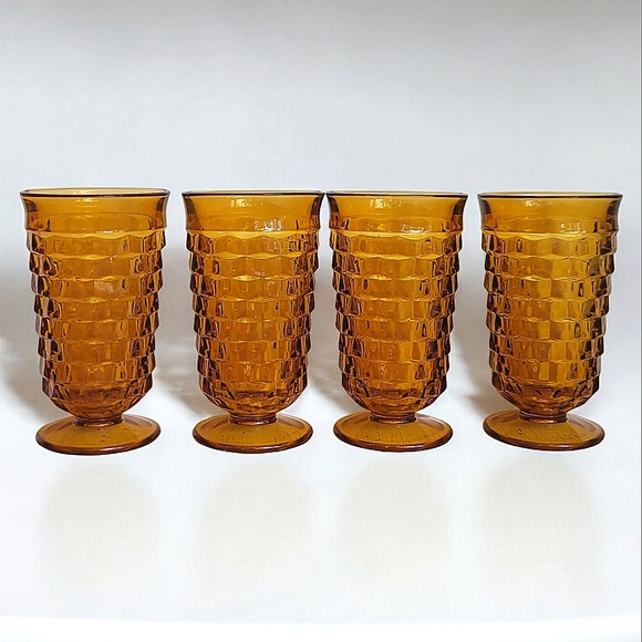 Whitehall 4 pc 14 oz Golden Amber Glass Cooler Set #2487 by Indiana Glass w Box - Picture 9 of 16